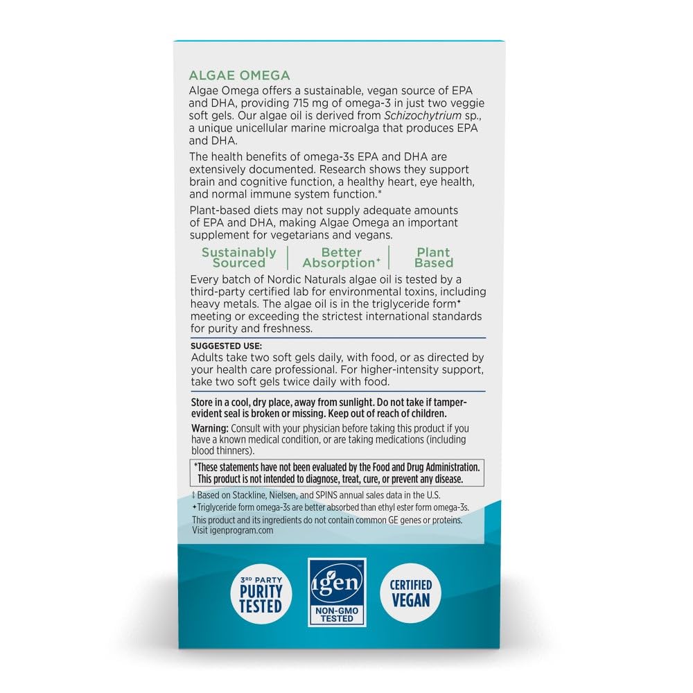 Nordic Naturals Algae Omega daily-use reminder — convenient daily intake for vegetarians and vegans.