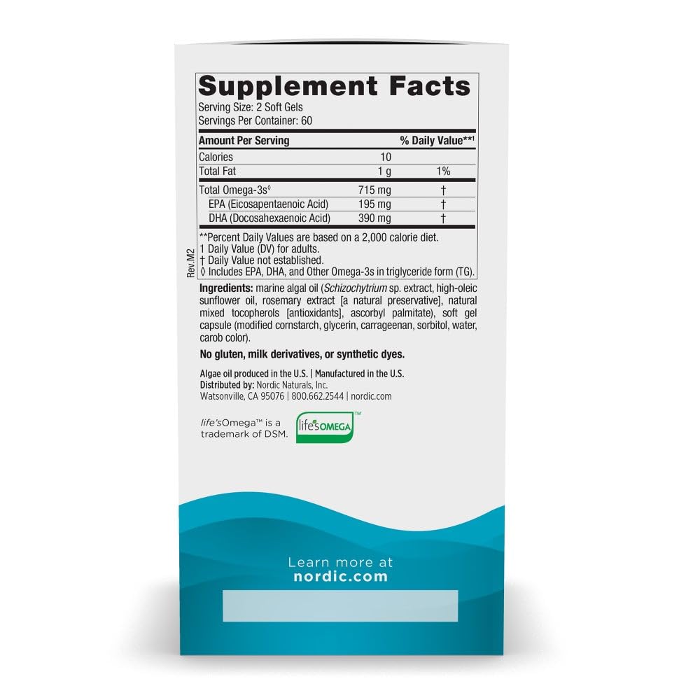 Nordic Naturals Algae Omega label — vegan certification and purity focus.