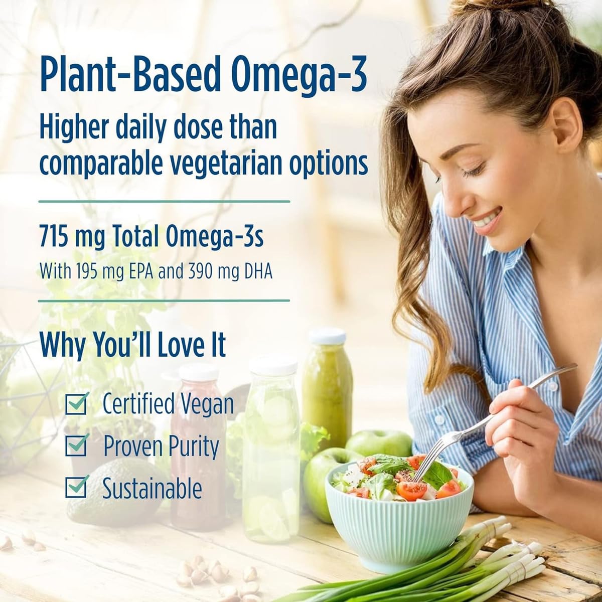 Nordic Naturals Algae Omega capsule close-up showing easy-to-swallow soft gels