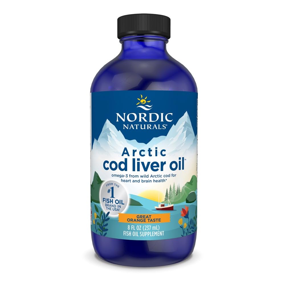 Nordic Naturals Arctic Cod Liver Oil orange bottle for heart and brain support.