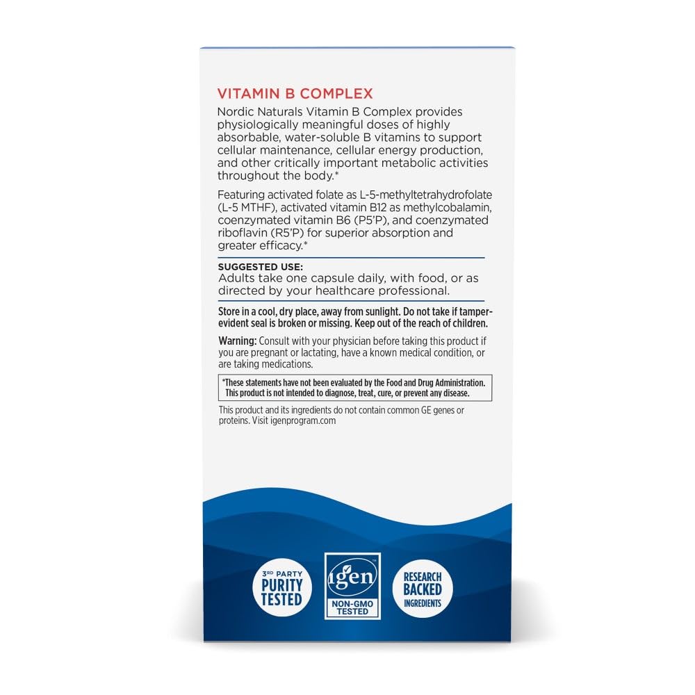 Nordic Naturals Vitamin B Complex eco-packaging reduces environmental impact.