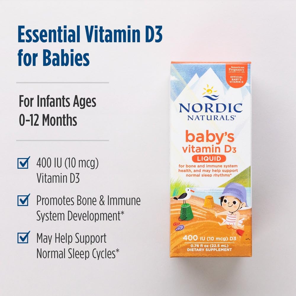 Nordic Naturals Baby's Vitamin D3 label highlighting non-GMO and vegetarian formula