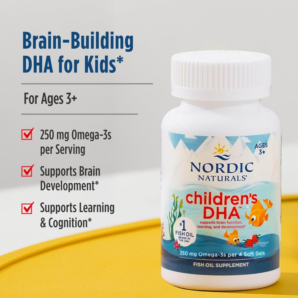 Nordic Naturals Children’s DHA bottle poured for daily kid dose