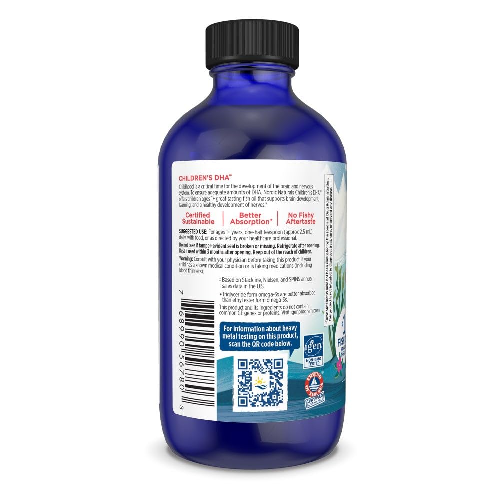 Nordic Naturals Children's DHA gluten-free and dairy-free label on packaging