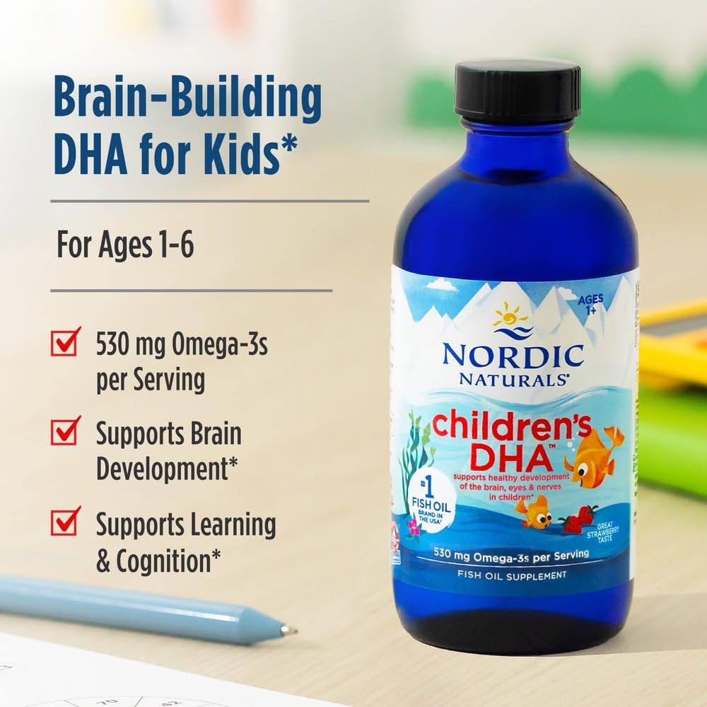 Nordic Naturals Children's DHA strawberry liquid texture that's kid-friendly