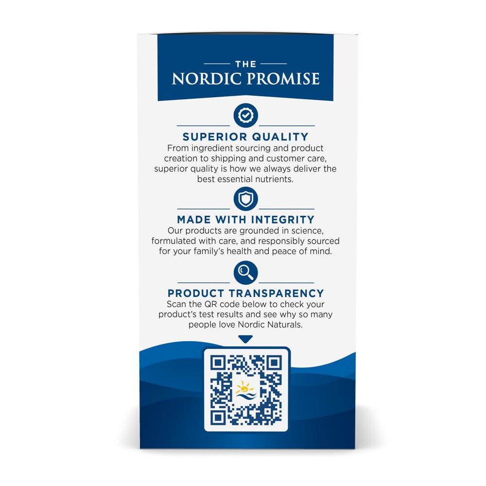 Nordic Naturals CoQ10 ubiquinol packaging box emphasizing purity and ethical sourcing.