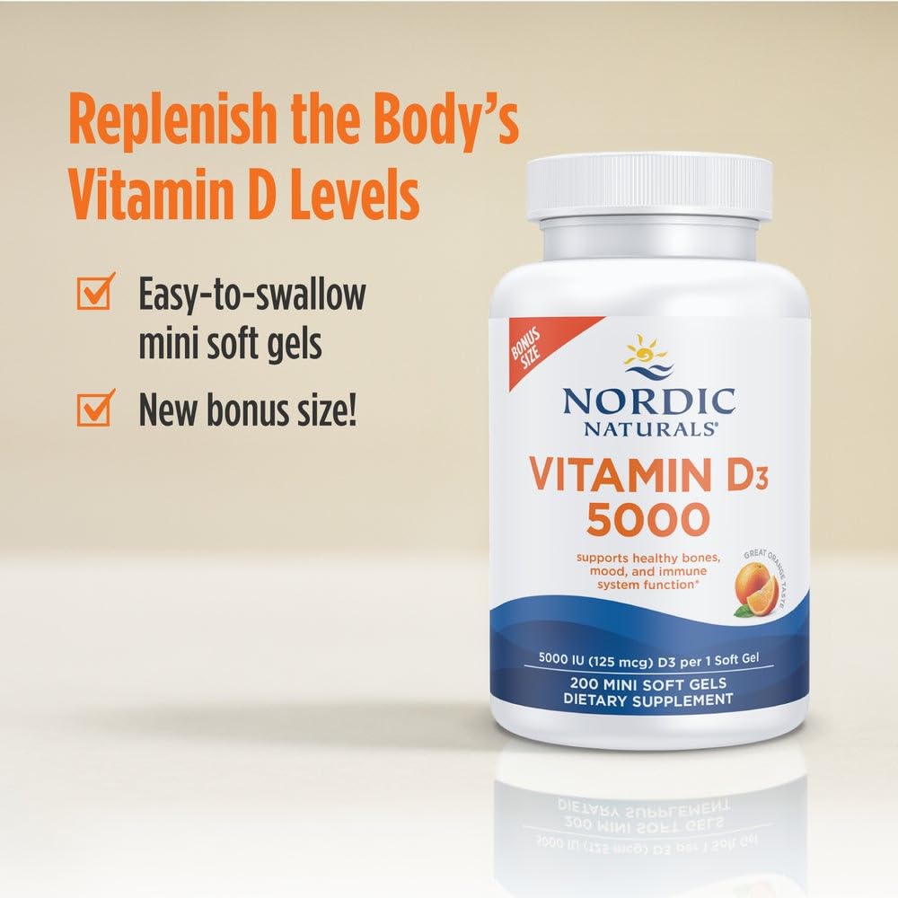 Nordic Naturals D3 5000 mini gel in hand for on-the-go routine.