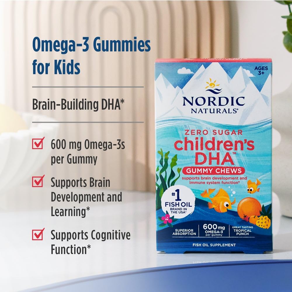 Nordic Naturals DHA Gummies tropical punch close-up on bottle label