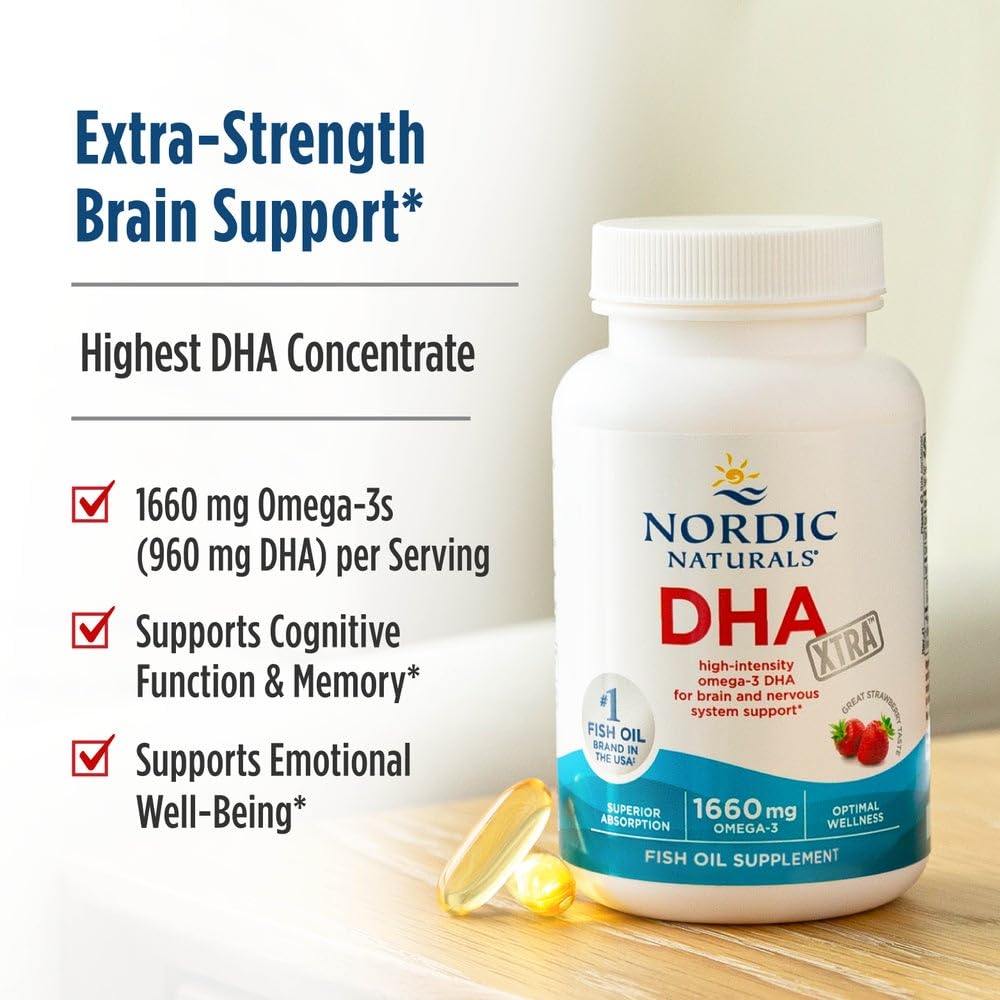 Nordic Naturals DHA Xtra bottle label communicates non-GMO and purity standards.