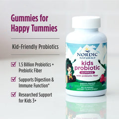 Nordic Naturals Kids Nordic Flora Probiotic Gummies close-up highlights berry flavor appeal for kids.