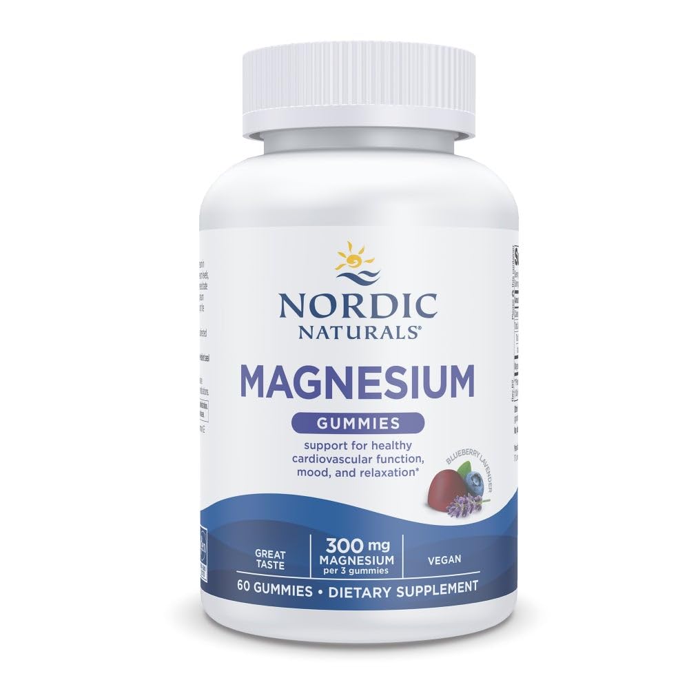 Nordic Naturals Magnesium Gummies bottle highlights 300 mg per serving for mood support.