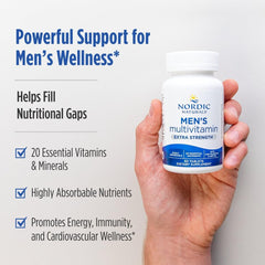 Nordic Naturals Men’s Multivitamin Extra Strength label closeup reveals chelated minerals for better absorption.