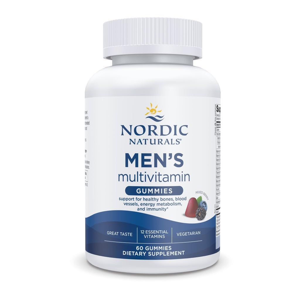Nordic Naturals Men's Multivitamin Gummies bottle with mixed berry flavor for daily support
