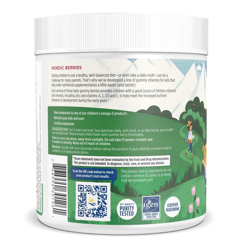 Nordic Naturals Nordic Berries ingredients panel highlights clean formula.
