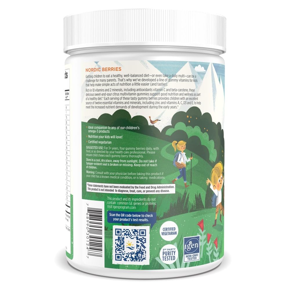Nordic Berries Citrus gummies close-up emphasizes third-party tested purity for trust.