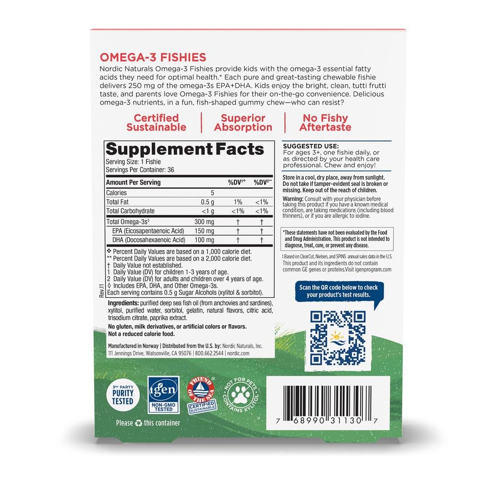 Nordic Naturals omega-3 Fishies kid-friendly serving supports routine