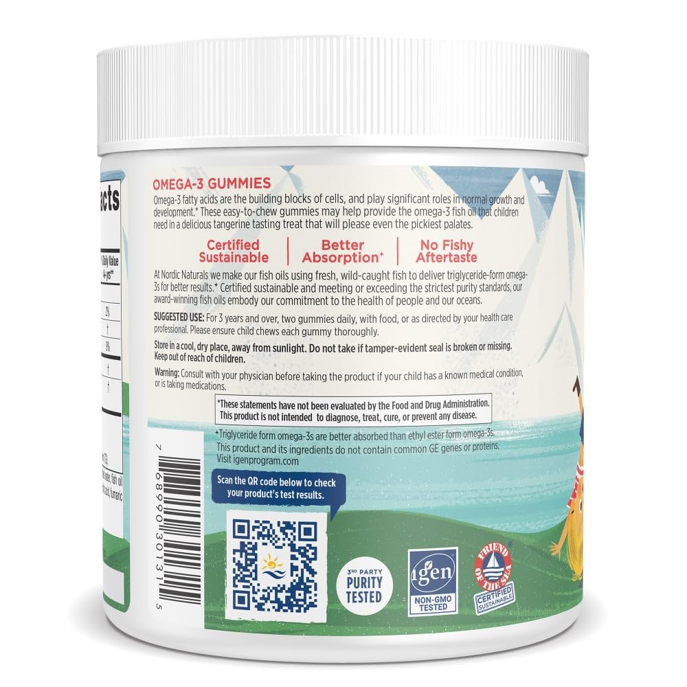 Nordic Naturals Nordic Omega-3 Gummies bottle on kitchen counter supports easy family snacking.