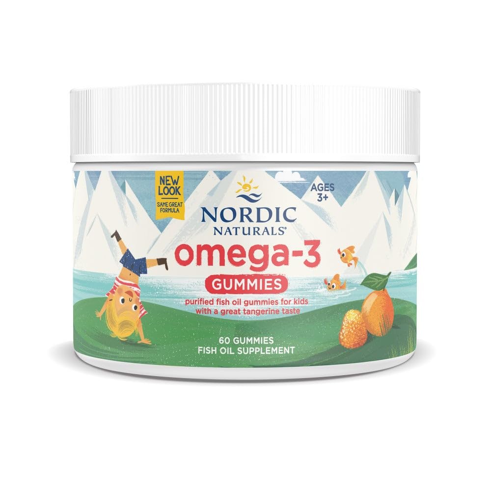 Nordic Naturals Nordic Omega-3 Gummies Tangerine bottle highlights a kid-friendly snack
