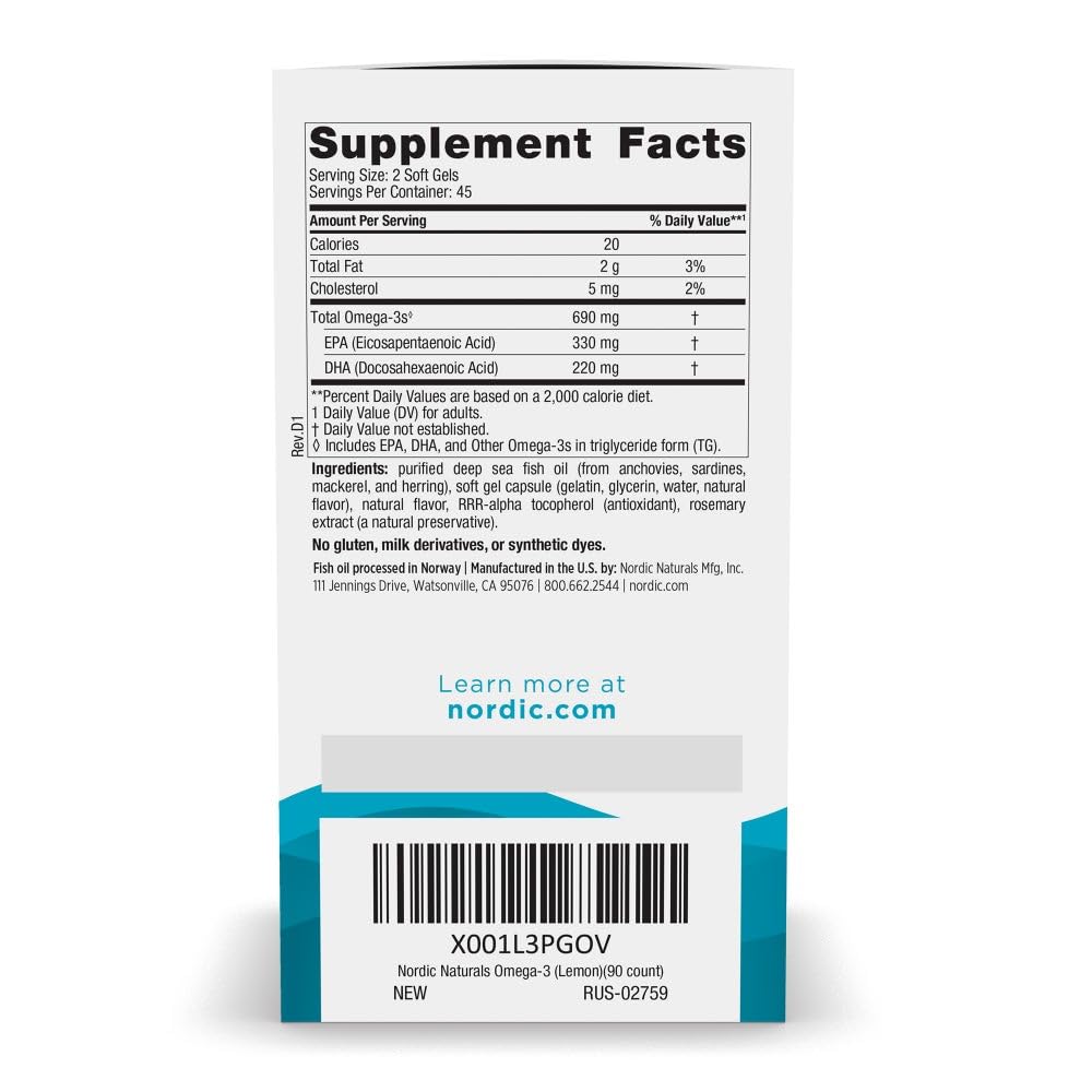 Nordic Naturals Omega-3 lemon softgel pour showing easy daily intake