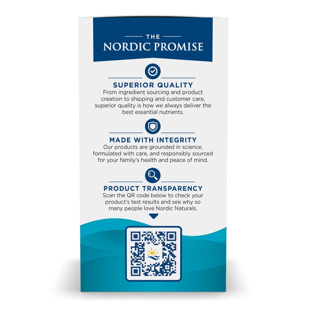 Nordic Naturals Omega-3 packaging highlights gluten free, dairy free, and non-GMO