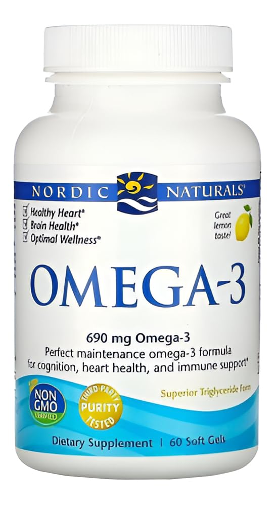 Nordic Naturals Omega-3 serving with two soft gels for daily use.