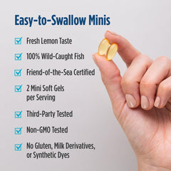 Mini gel capsules inside a Nordic Naturals bottle, compact and travel-ready.