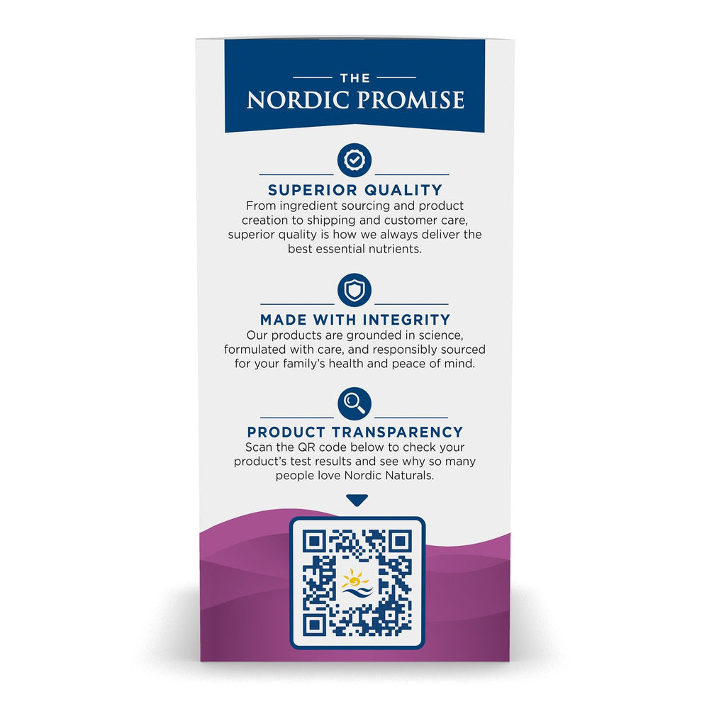 Nordic Naturals Omega Woman packaging box emphasizes purity and third-party testing