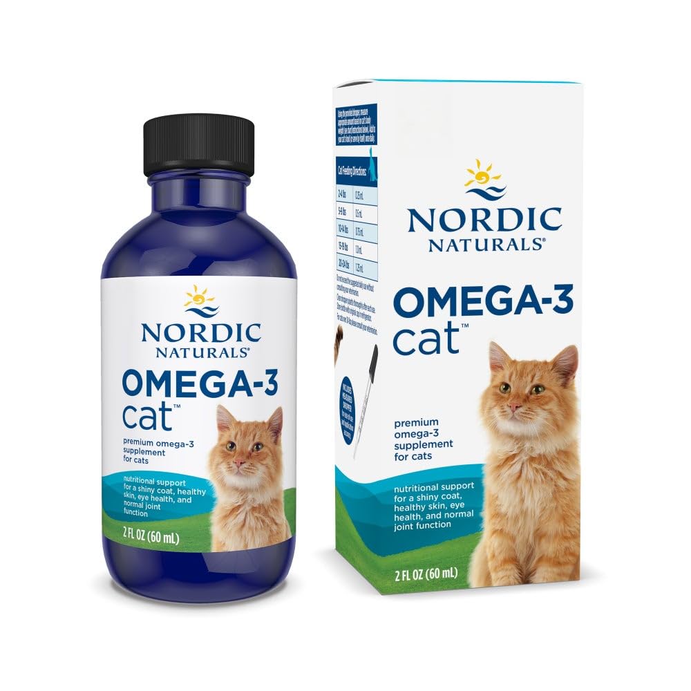 Nordic Naturals Omega-3 Cat bottle pour demonstrates easy dosing for cats