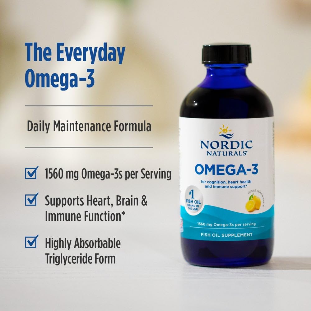 Nordic Naturals Omega-3 Lemon bottle label closeup showing purity and non-GMO promise