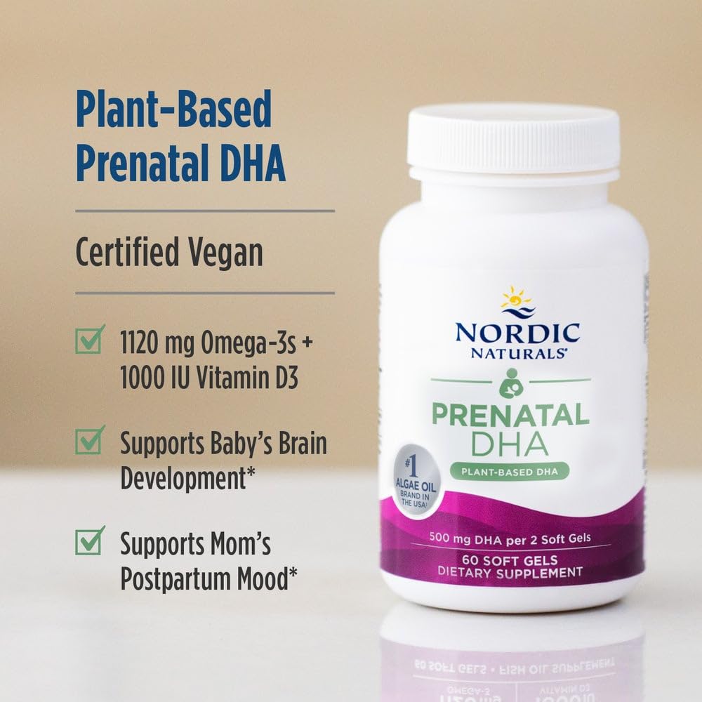 Nordic Naturals Plant-Based DHA 500 mg bottle emphasizes potent daily DHA.