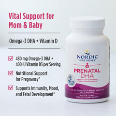 Nordic Naturals Prenatal DHA softgels closeup showing easy-to-swallow capsules