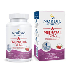 Nordic Naturals Prenatal DHA strawberry bottle promotes easy daily omega-3 support for moms-to-be.