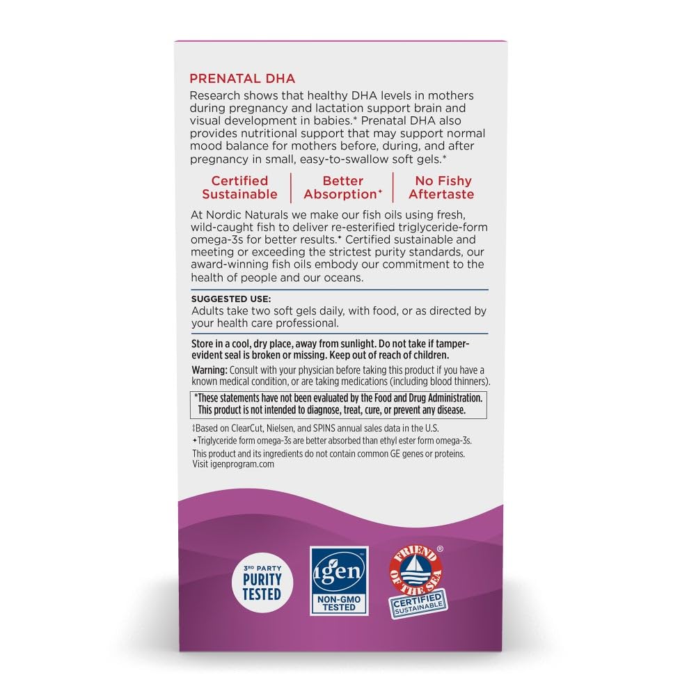 Nordic Naturals Prenatal DHA packaging highlights omega-3 and Vitamin D3