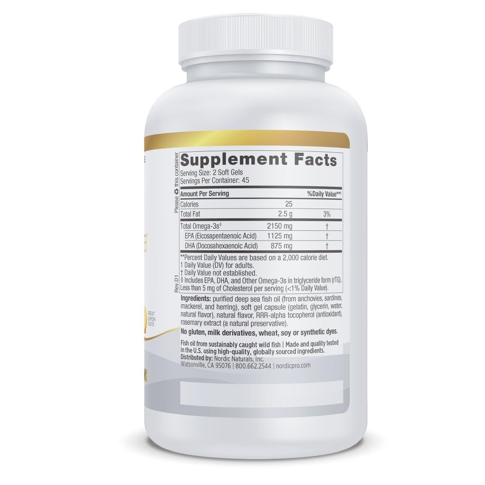 Nordic Naturals ProOmega 2000 lemon softgels, easy to swallow, high-potency omega-3.