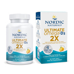 Nordic Naturals Ultimate Omega 2X bottle front view with lemon flavor for daily omega-3 routines.