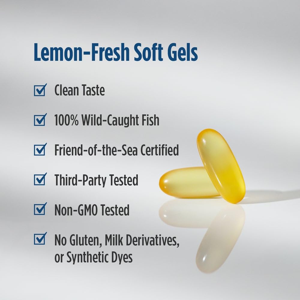 Nordic Naturals Ultimate Omega 2X lemon flavor image emphasizes pleasant taste during daily use.
