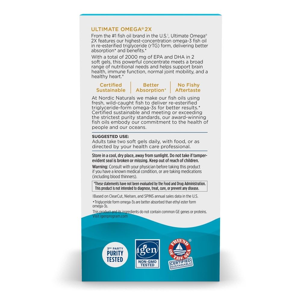 Nordic Naturals Ultimate Omega 2X packaging communicates sustainable, doctor-recommended omega-3 solution