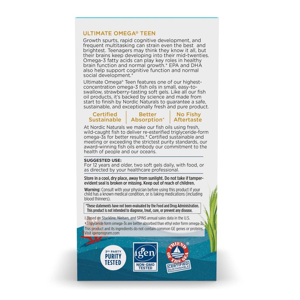 Teens taking Nordic Naturals Ultimate Omega 2x Teen strawberry bottle for daily omega-3 support