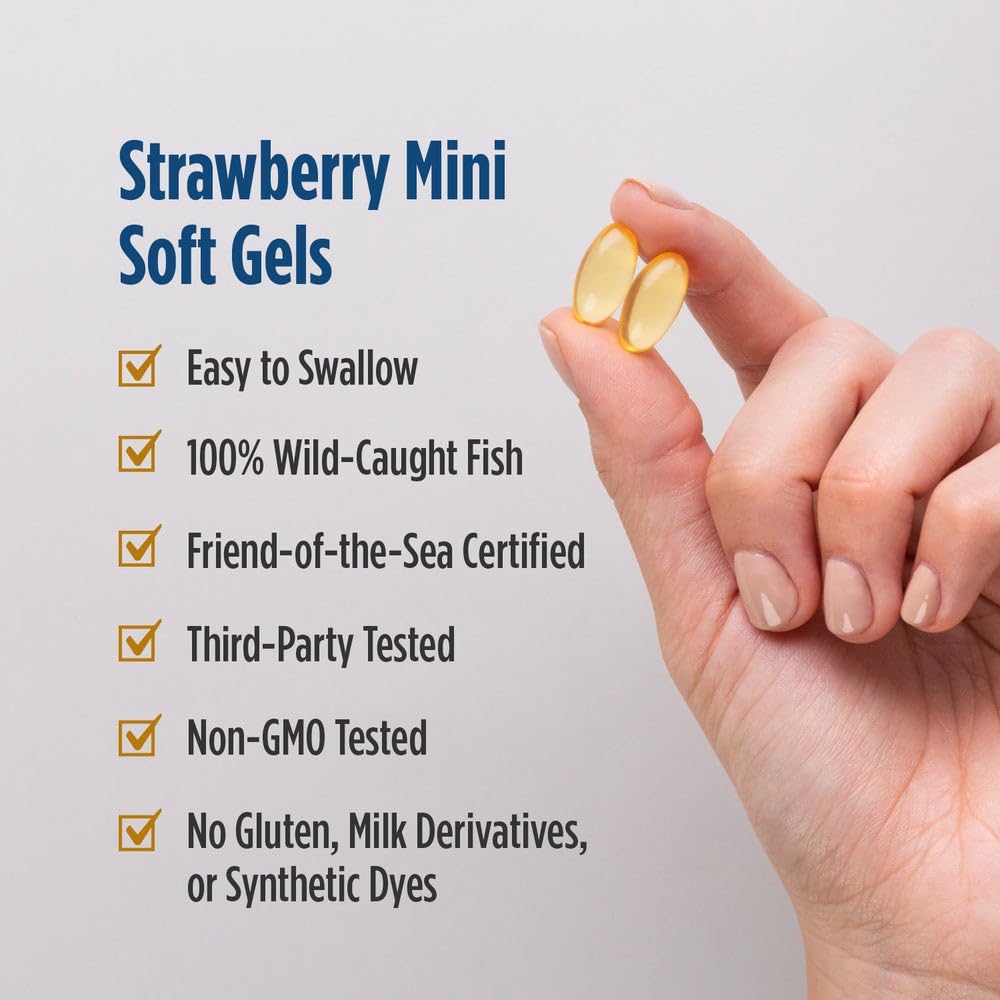 Pouring Nordic Naturals Ultimate Omega 2x Teen strawberry soft gels, easy daily use