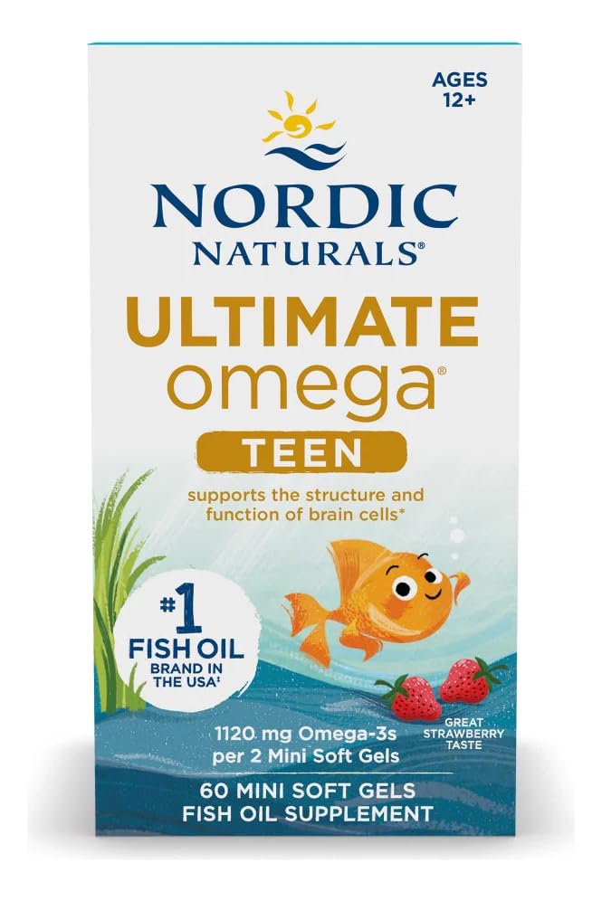 Serving size graphic for Nordic Naturals Ultimate Omega 2x Teen strawberry showing two mini gels