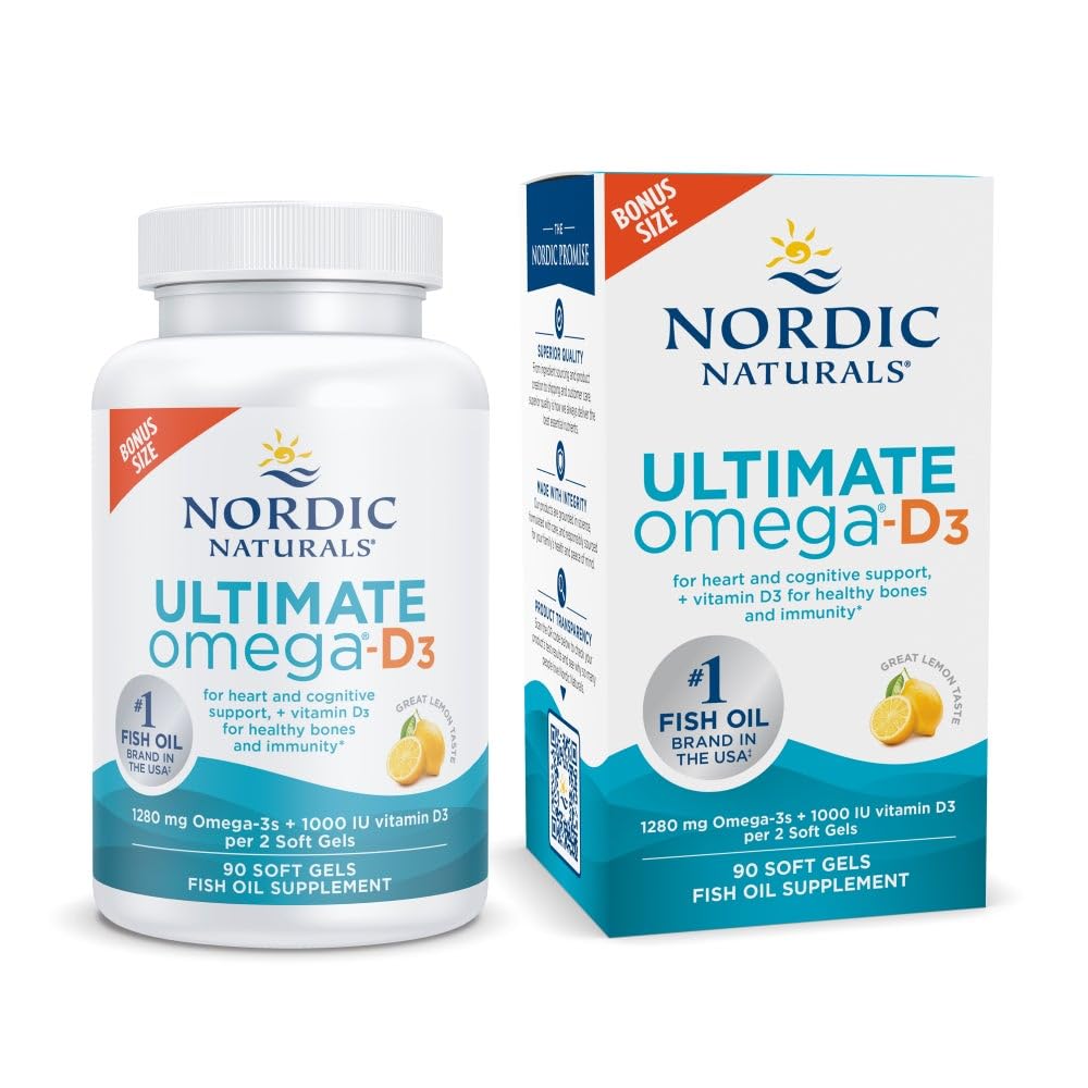Nordic Naturals Ultimate Omega-D3 lemon bottle supports brain and immune health.