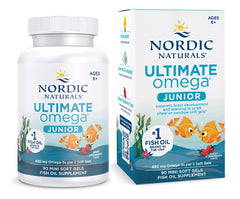 Nordic Naturals Ultimate Omega Jr. strawberry bottle demonstrates a kid-friendly omega-3 option.