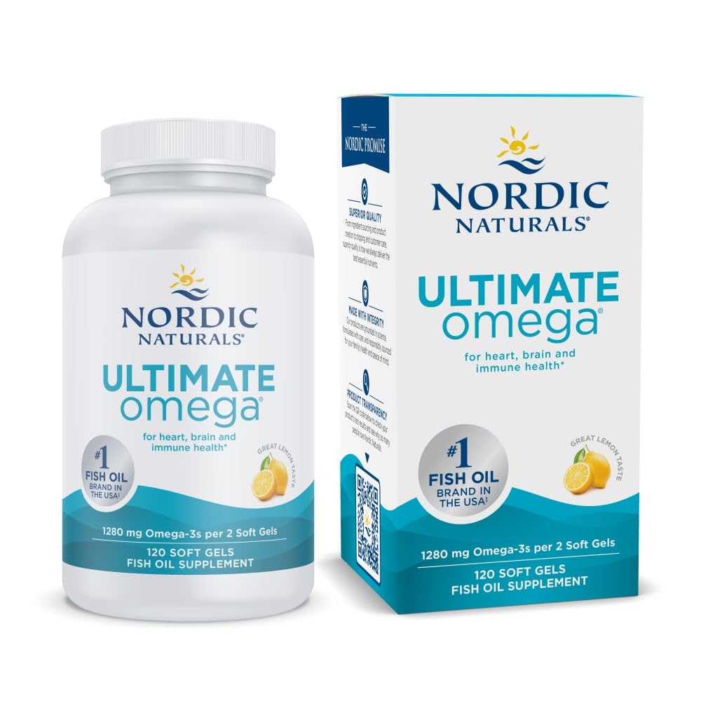 Nordic Naturals Ultimate Omega lemon bottle on a shelf for easy daily omega-3.