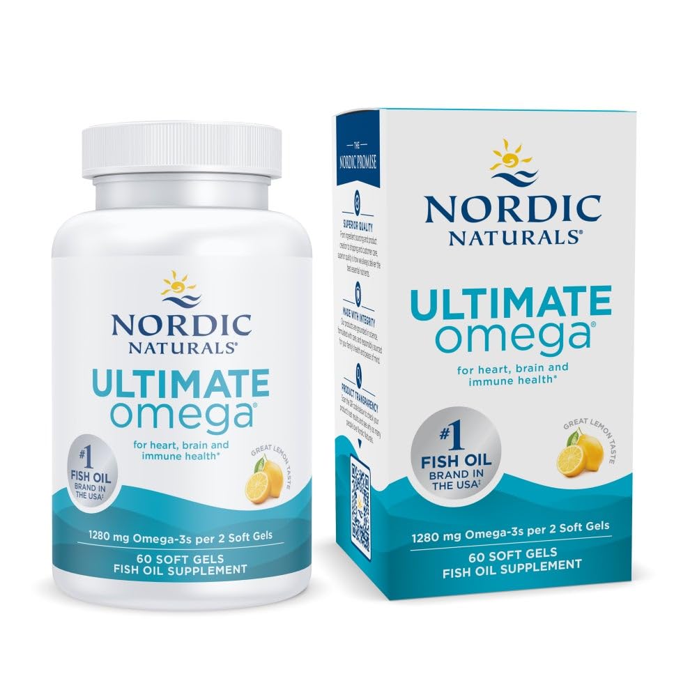 Nordic Naturals Ultimate Omega lemon bottle showcases high-potency omega-3 for daily wellness.