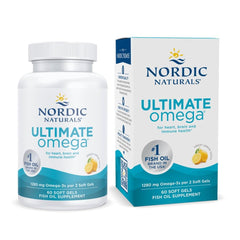 Nordic Naturals Ultimate Omega lemon bottle showcases high-potency omega-3 for daily wellness.