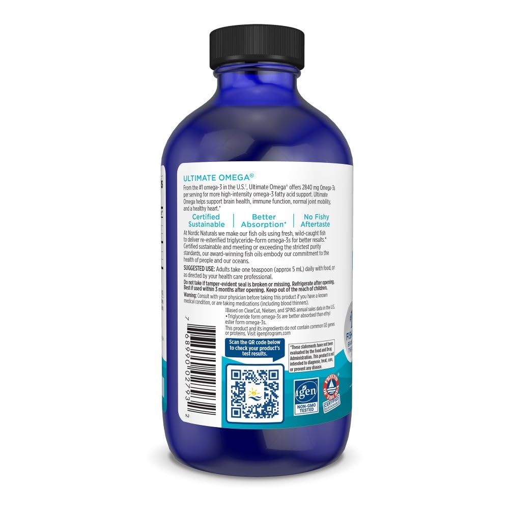 Nutrition panel emphasizes EPA and DHA for potential brain and heart support.