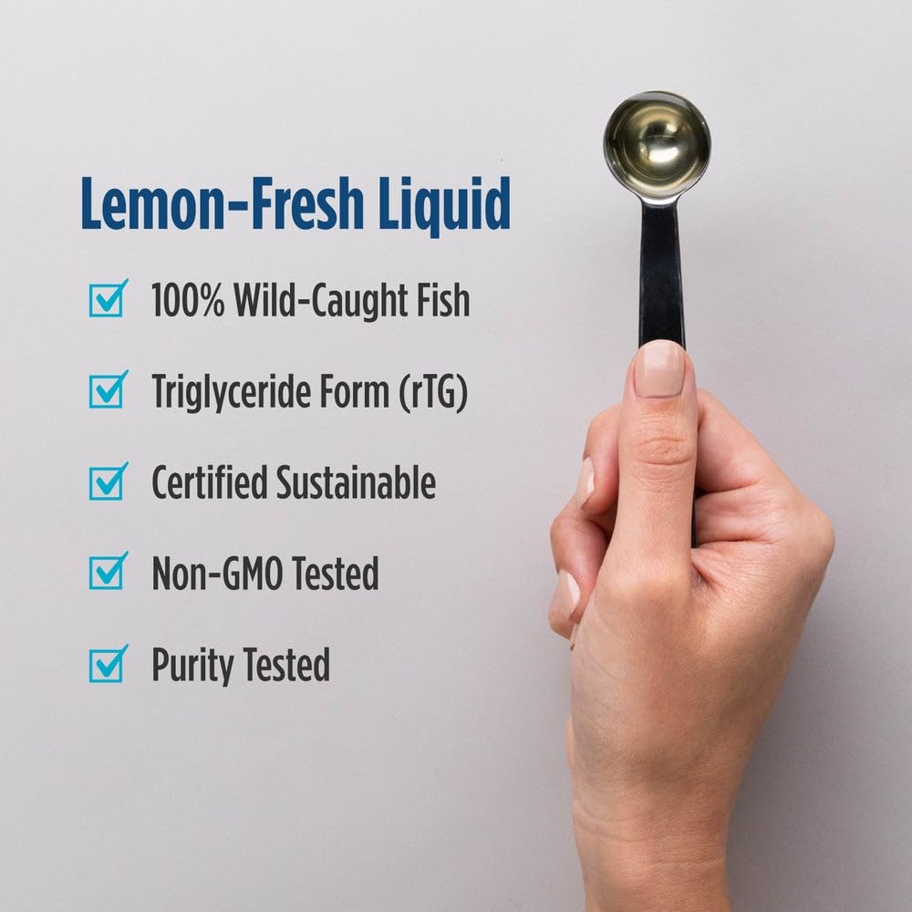Close-up of lemon flavor label highlighting EPA and DHA.