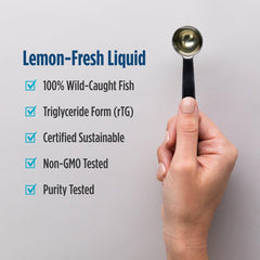 Close-up of lemon flavor label highlighting EPA and DHA.