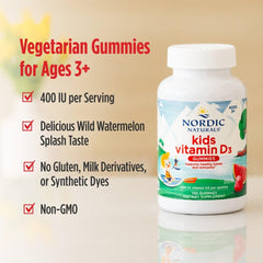 Close-up of Nordic Naturals Vitamin D3 Gummies Kids label with third-party testing