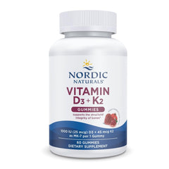 Nordic Naturals Vitamin D3 + K2 Gummies bottle with pomegranate flavor for daily bone support